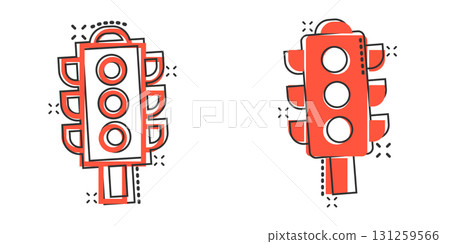 Semaphore icon in comic style. Traffic light cartoon vector illustration on white isolated background. Crossroads splash effect business concept. 131259566