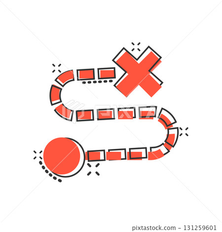 Map pin icon in comic style. gps navigation cartoon vector illustration on white isolated background. Locate position splash effect business concept. Map pin icon in comic style. gps navigation cartoon vector illustration on white isolated background. Locate position splash effect business concept. 131259601