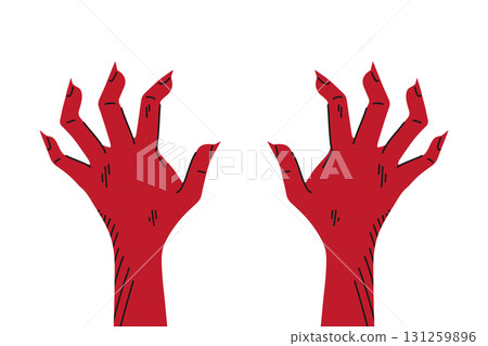 Hand drawn devil hands with claws. Monster hands isolated on white background. Vector illustration Hand drawn devil hands with claws. Monster hands isolated on white background. Vector illustration 131259896