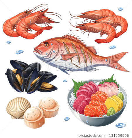 Set of fish and seafood illustration design 131259906