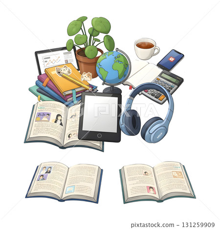 Reading, learning, studying set. Illustration 131259909