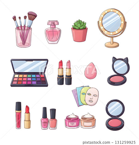 Beauty and fashion trendy doodle cartoon concept set. illustration design. 131259925