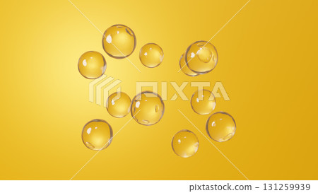 Beautiful transparent spheres of liquid on a gold background. Multiple. 3D (landscape) Beautiful transparent spheres of liquid on a gold background. Multiple. 3D (landscape) 131259939