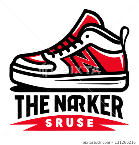 Stylish Sneaker Logo Design, Red and White Branding Emblem for Company 131260216