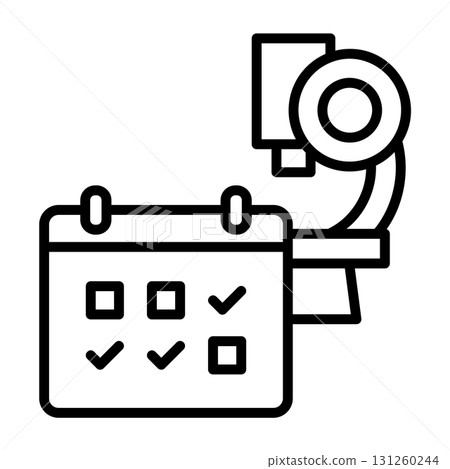 Icons representing research schedules, including a microscope and a calendar. Icons representing research schedules, including a microscope and a calendar. 131260244