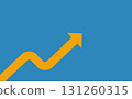 Financial business background image with an orange zigzag rising arrow on a blue background, representing growth and success. Vector illustration 131260315
