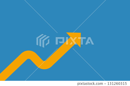 金融業務背景圖像，藍色背景上有一個橙色鋸齒形上升箭頭，代表成長和成功。向量插圖 131260315