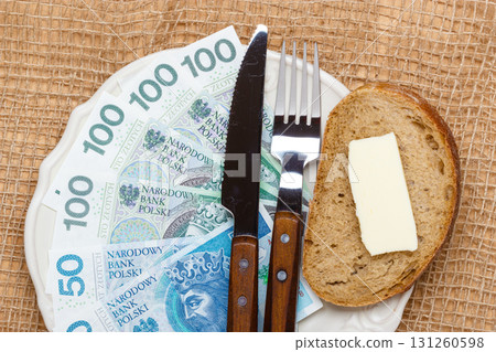 Polish money on kitchen table, coast of living Polish money on kitchen table, coast of living 131260598