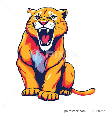 Vsai aggressive cougar sitting and roaring wild animal illustration Vsai aggressive cougar sitting and roaring wild animal illustration 131260754