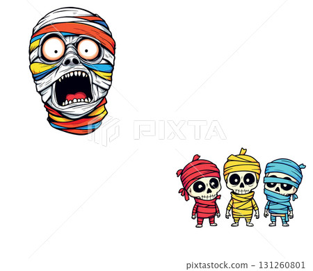 Vsai screaming mummy and three small mummies characters for halloween party Vsai screaming mummy and three small mummies characters for halloween party 131260801
