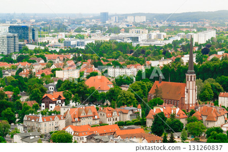 aerial view from tower of district gdansk buildings and sea. aerial view from tower of district gdansk buildings and sea. 131260837