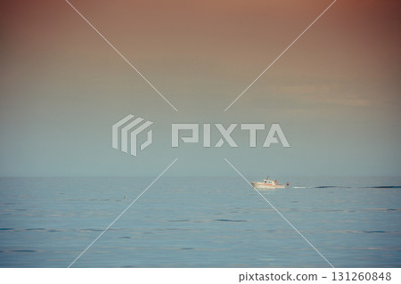 Beautiful seascape sea horizon and boat 131260848