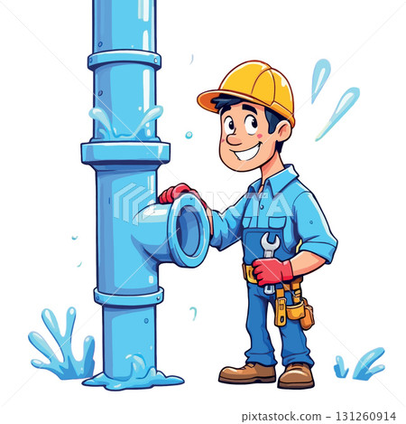 Vsai plumber fixing leaking water pipe with adjustable wrench 131260914