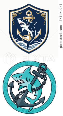 Vsai shark embracing anchor, nautical emblem of maritime power 131260971