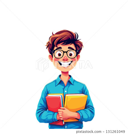 Vsai happy student is holding books, ready for learning and academic success 131261049
