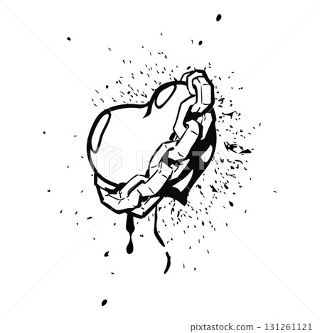 Heart wrapped in chain, graffiti, black and white drawing with drips and splashes. Heart wrapped in chain, graffiti, black and white drawing with drips and splashes. 131261121