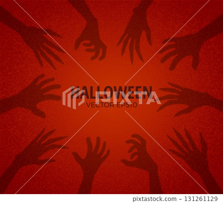 Scary zombie hands reaching up vector frame, shadow of dead human body limbs, Halloween red background, Walking dead Scary zombie hands reaching up vector frame, shadow of dead human body limbs, Halloween red background, Walking dead 131261129