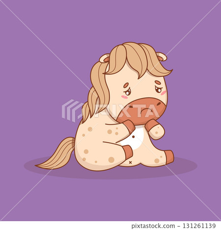Sad Upset Little Cartoon Horse. Cute emotion Pony Kawaii Animal. Vector illustration. Not AI Sad Upset Little Cartoon Horse. Cute emotion Pony Kawaii Animal. Vector illustration. Not AI 131261139