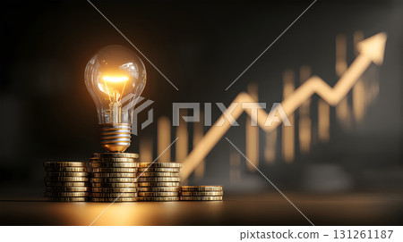Light bulb and money. Light bulb with money energy and AI financial. Sustainable investment and growth concepts combine initiatives to demonstrate financial profitability. Light bulb and money. Light bulb with money energy and AI financial. Sustainable investment and growth concepts combine initiatives to demonstrate financial profitability. 131261187