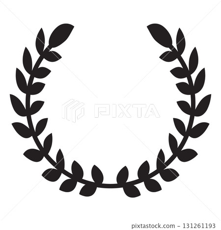 Flat round retro frame medal made of laurel branches. Flat round retro frame medal made of laurel branches. 131261193