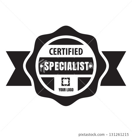 Black and white quality mark with a curved round frame, ribbon, inscription, specialist. Black and white quality mark with a curved round frame, ribbon, inscription, specialist. 131261215