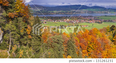 Panoramic View from Neuschwanstein Castle, Fussen, Germany Panoramic View from Neuschwanstein Castle, Fussen, Germany 131261231