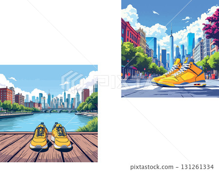 Vsai yellow sneakers visiting new york city skyline and streets Vsai yellow sneakers visiting new york city skyline and streets 131261334