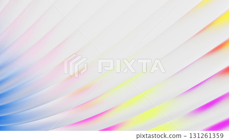 Ribbed fractal glass texture 3d background. Corrugated frosted transparent wall with pearlescent rainbow blur effect. Abstract gradient wave line pattern with overlay reflection light. 3D illustration 131261359