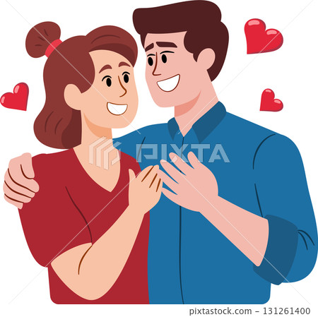 Male and female couples embrace each other in love with ethnic diversity and skin color 131261400