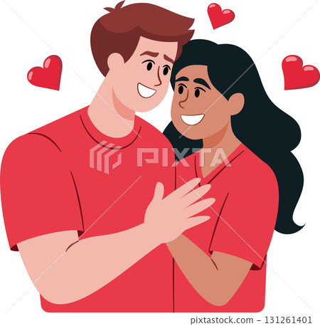 Male and female couples embrace each other in love with ethnic diversity and skin color 131261401