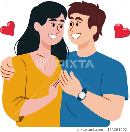 Male and female couples embrace each other in love with ethnic diversity and skin color Male and female couples embrace each other in love with ethnic diversity and skin color 131261402