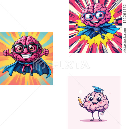 Vsai superhero brain flying and holding pencil wearing graduation cap, intelligence, education and creativity Vsai superhero brain flying and holding pencil wearing graduation cap, intelligence, education and creativity 131261582
