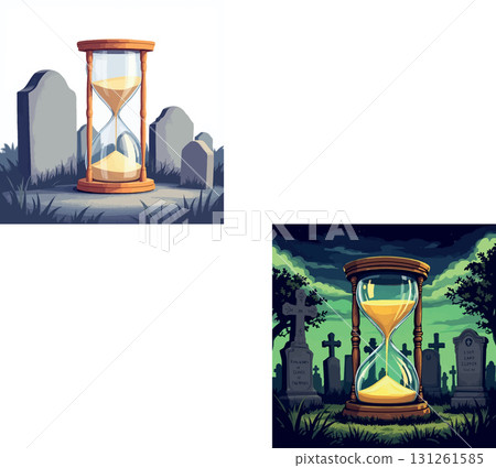 Vsai hourglass measuring time in cemetery at day and night Vsai hourglass measuring time in cemetery at day and night 131261585