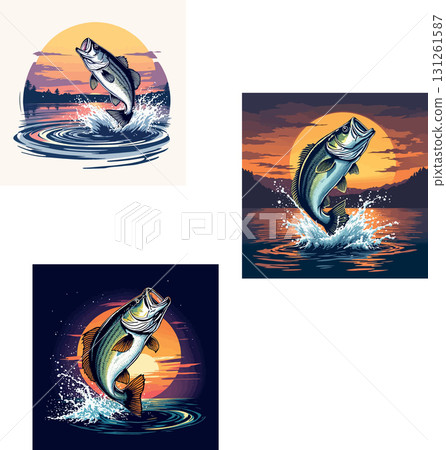 Vsai largemouth bass jumping out of water at sunset 131261587