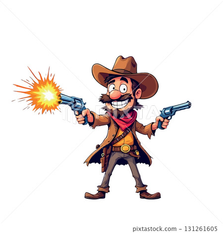 Vsai smiling cowboy shooting guns and having fun in wild west Vsai smiling cowboy shooting guns and having fun in wild west 131261605