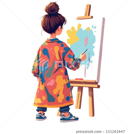 Vsai young artist painting on canvas with colorful smock in art studio Vsai young artist painting on canvas with colorful smock in art studio 131261647