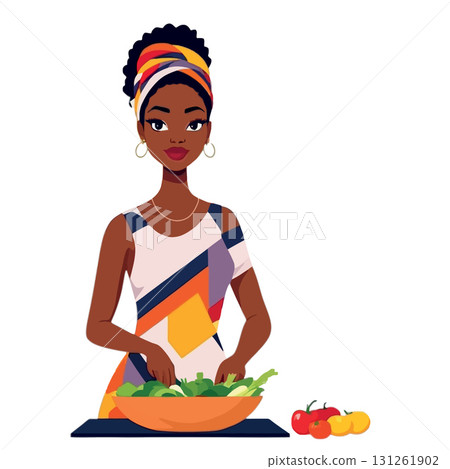 Vsai young woman preparing a healthy salad with fresh vegetables 131261902