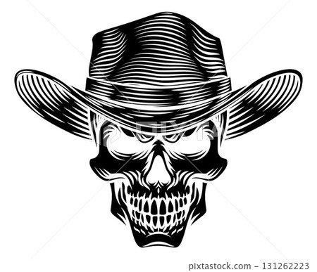 Cowboy Hat Skull Sheriff Vintage Illustration Cowboy Hat Skull Sheriff Vintage Illustration 131262223
