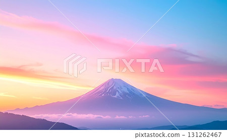 Snow-capped Mount Fuji in winter, sunrise and sea of clouds 131262467