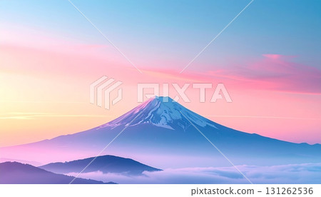 Snow-capped Mount Fuji in winter, sunrise and sea of clouds Snow-capped Mount Fuji in winter, sunrise and sea of clouds 131262536