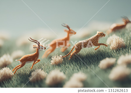 Cheetah and gazelle in the grassland 131262613