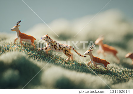 Cheetah and gazelle in the grassland 131262614