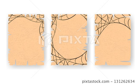 Set of aged textured paper sheets with cobwebs 131262634