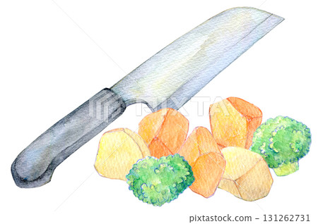水彩插畫、手繪插畫、切蔬菜 131262731