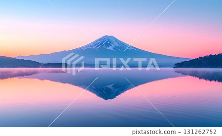 Snow-capped Mt. Fuji in winter, sunrise and lake scenery 131262752