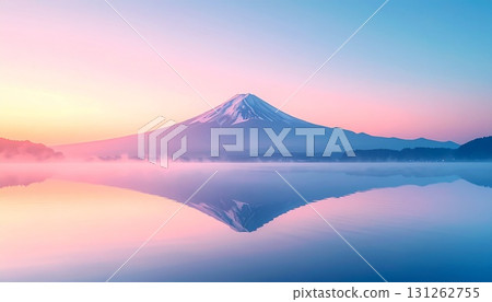 白雪皚皚的冬季富士山、日出和湖景 白雪皚皚的冬季富士山、日出和湖景 131262755