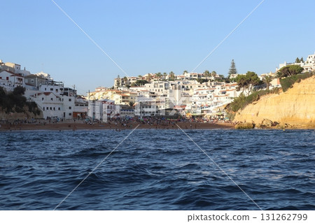 Scenic View of Carvoeiro Village and Beach in Algarve, Portugal 131262799