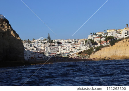 Scenic View of Carvoeiro Village and Beach in Algarve, Portugal 131262800
