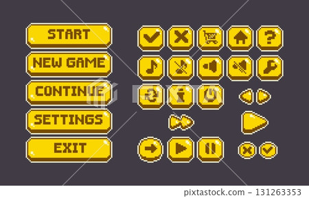 Pixel game button collection with 8 bit icon 131263353