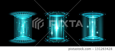 Futuristic time portals set isolated on black 131263428